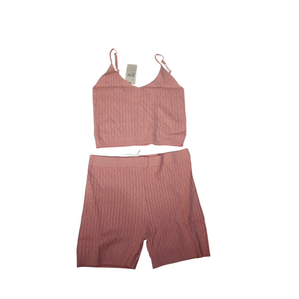 Daisy Pink Cable Knit Cami Shorts Set Women's Size L Loungewear